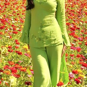 90s Bollywood Y2K Ethnic Wear Lime Green Wide Leg